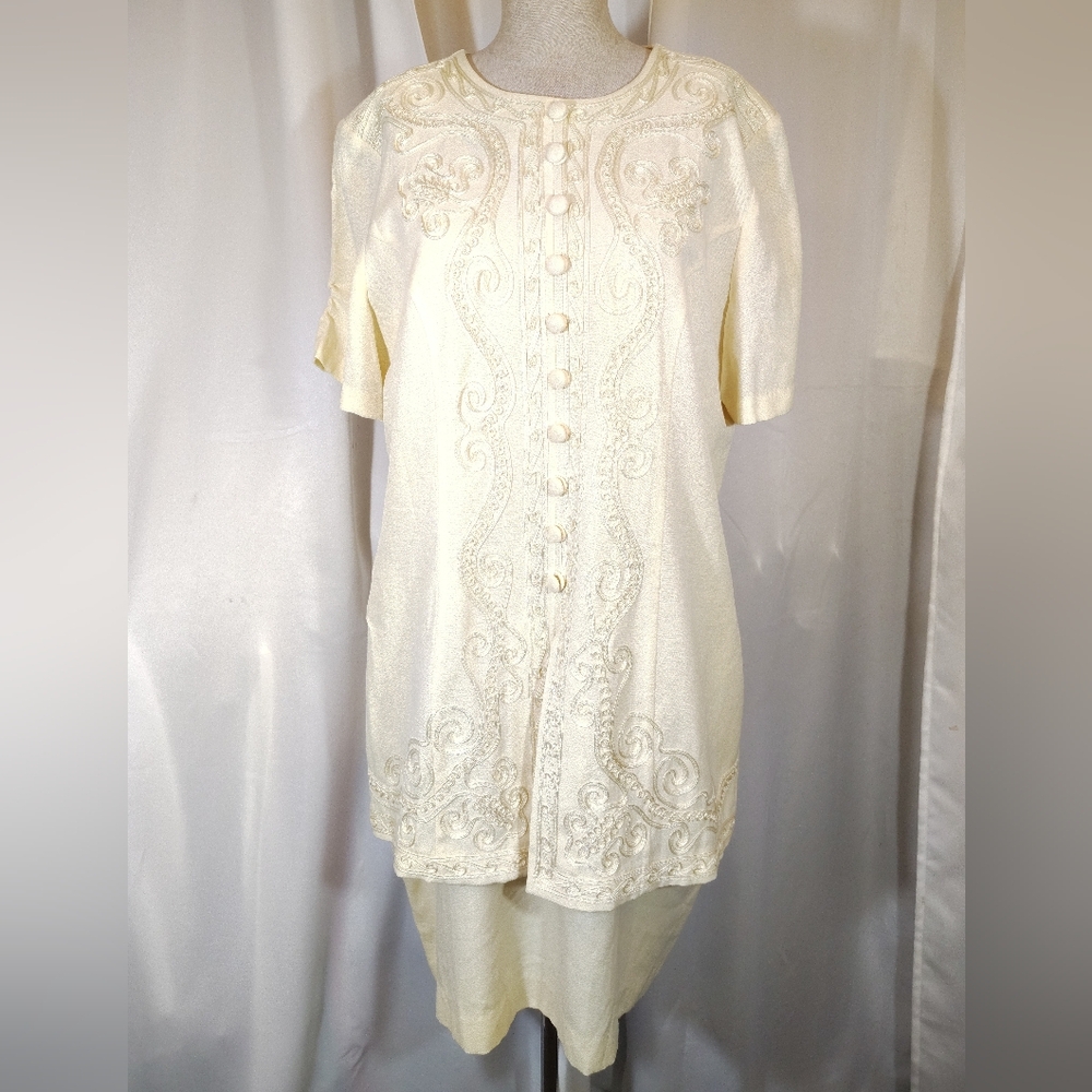 2 Pc:Vintage Karen Stevens Midi Dress+Plaza South 3/4 Sleeve Jacket, Yellow, 14 - Picture 8 of 16